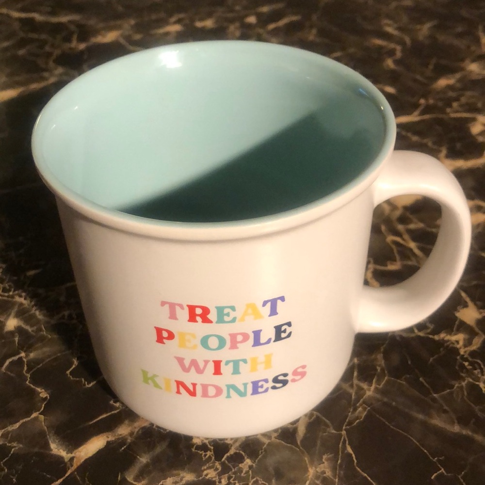 Large White and Blue Coffee Mug. “TREAT PEOPLE WITH KINDNESS”